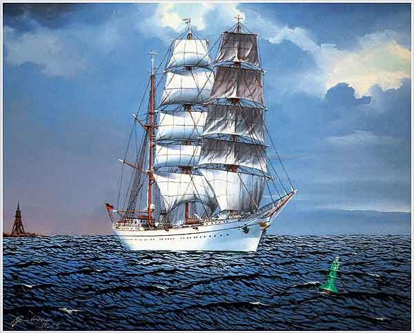 Schulschiff "Gorch Fock" unter vollen Segeln ,Maritime Malerei